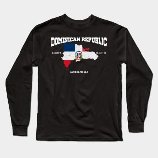 Vintage Dominican Republic Flag, Dominican coordinates, Dominican Republic location, Dominican Outfit Long Sleeve T-Shirt
